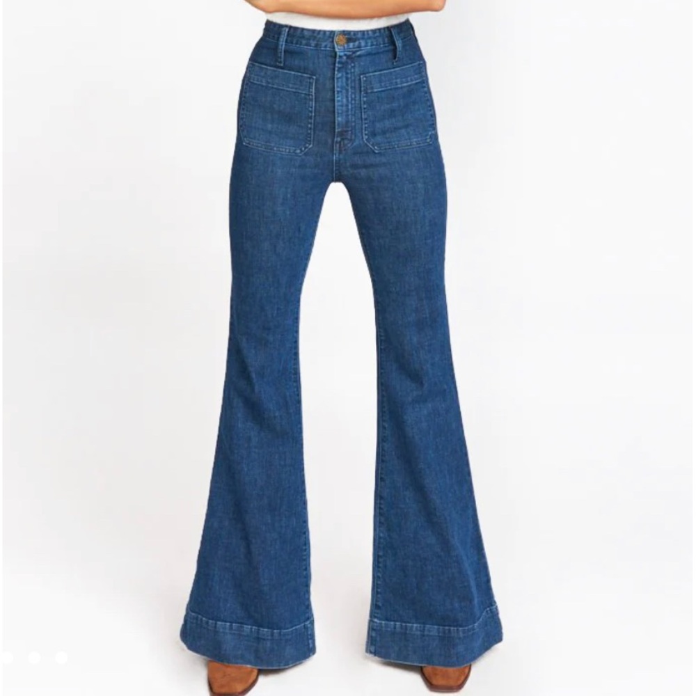 Show Me Your MuMu High Waist Bell Bottom Blue Jeans - Farrah Trouser Flare Long